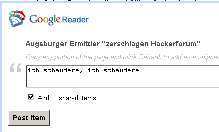 Google Reader - Notiz verfassen