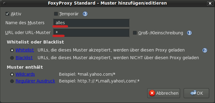 FoxyProxy Muster Hinzufügen